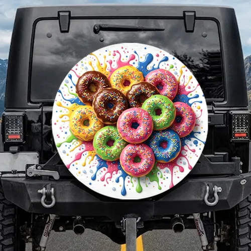 Frosted Donuts Colorful Sprinkles Icing Splashes - Sweet Treat Lover Gift Spare Tire Cover