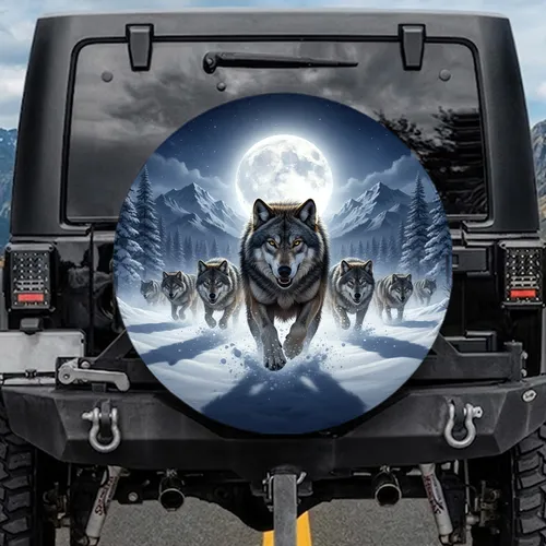 Wild Wolf Pack Snow Mountain Full Moon - Wildlife Lover Gift for Wolf Enthusiast Spare Tire Cover