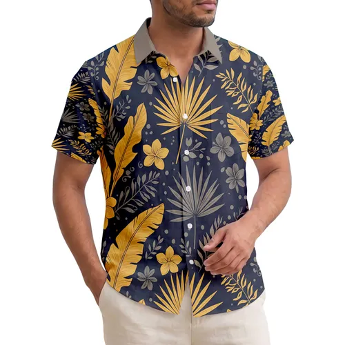 Tropical Palm Fronds Banana Leaves Four Petaled Flowers Foliage - Home Decor Gift Hawaiian Shirt