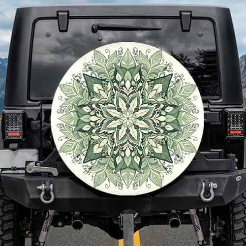 Botanical Mandala Concentric Leaves Foliage - Outdoor Lifestyle Gift for Nature Lover Spare Tire Cover