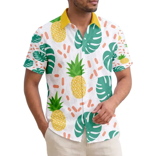 Monstera Leaves Golden Pineapples Tropical Peach Shapes - Everyday Home Decor Gift Hawaiian Shirt