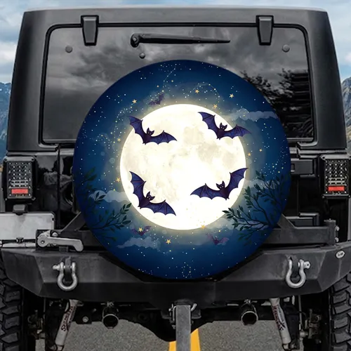 Luminous Full Moon Bats Silhouetted Trees - Fantasy Lover Home Decor Gift Spare Tire Cover