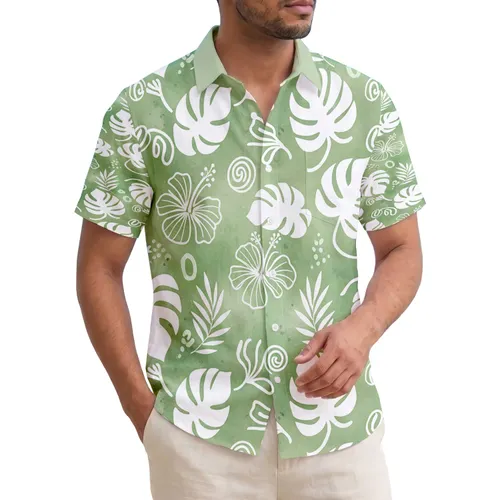 White Botanical Broad Organic Leaves Free Flowing Floral - Everyday Home Decor Gift Hawaiian Shirt