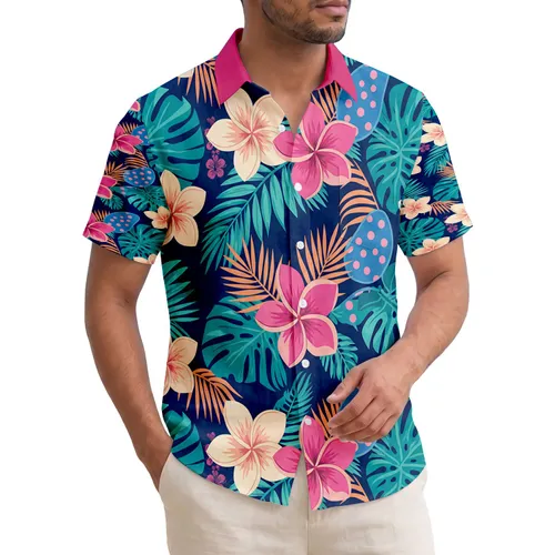 Plumeria Flowers Polka Dot Leaves Tropical Fronds - Vacation Lifestyle Home Decor Gift Hawaiian Shirt