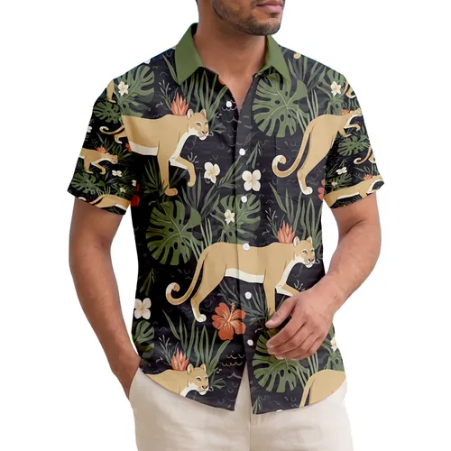 Cougars Tropical Foliage Ferns - Tropical Decor Gift for Wildlife Lovers Hawaiian Shirt
