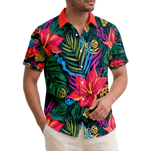 Tropical Flowers Leopard Faces Palm Leaves - Home Decor Gift Hawaiian Shirt