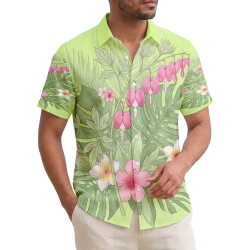 Bleeding Heart Plant Tropical Palm Plumeria - Home Decor Gift for Plant Lover Hawaiian Shirt