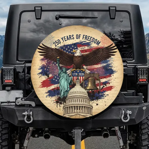 Bald Eagle Statue Liberty Bell Capitol - USA 250th Anniversary Independence Day Spare Tire Cover