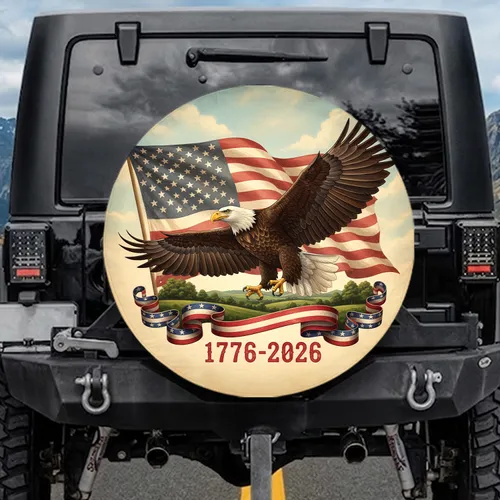Bald Eagle American Flag 1776-2026 - USA 250th Anniversary Independence Day Gift for Veterans Spare Tire Cover