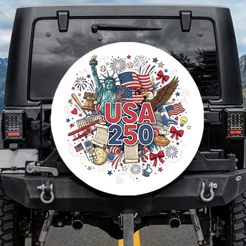 Bald Eagle Liberty Bell Flag USA 250 - 250th Anniversary Independence Day Spare Tire Cover