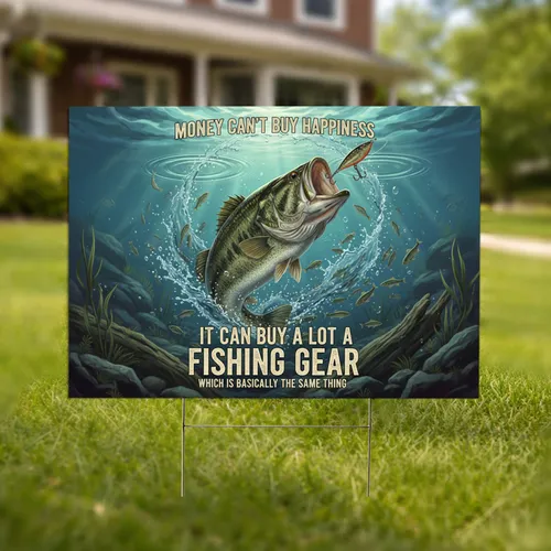 Large-mouth Bass Fishing Gear Funny Quote Underwater Scene - Fisherman Gift Yard Sign