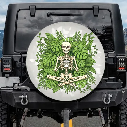 Stylized Skeleton Coffee Mug Monstera Leaves - Home Decor Gift for Plant Lover Spare Tire Cover