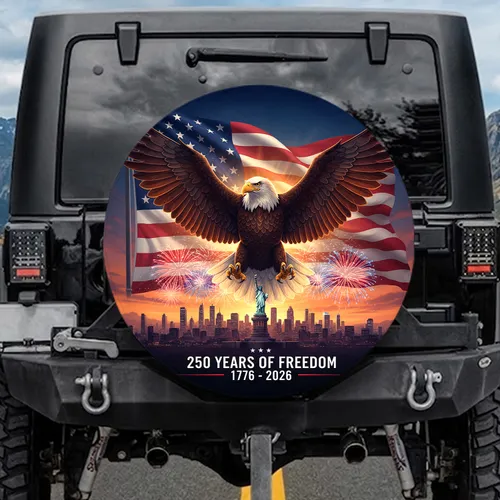250 Years Freedom Bald Eagle American Flag - USA 250th Anniversary Independence Day Spare Tire Cover