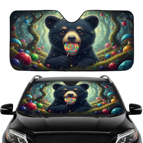 Majestic Black Bear Rainbow Lollipop - Car Interior Upgrade for Bear Lovers Car Sunshade