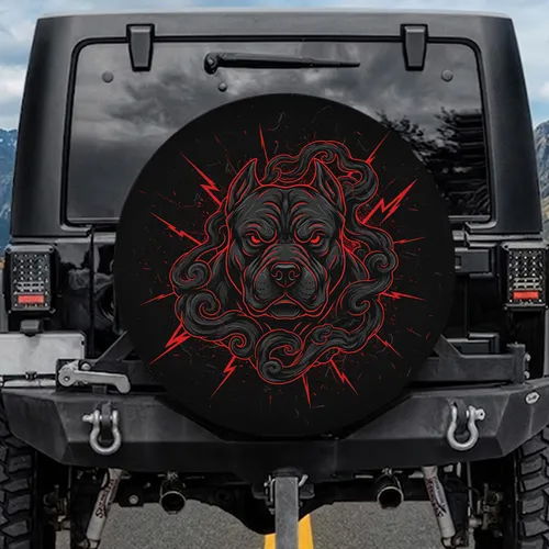 Pitbull Head Crimson Eyes - Vehicle Style Automotive Decor for Pitbull Lover Spare Tire Cover