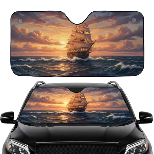 Majestic Tall Ship Dynamic Ocean Sunset - Road Trip Accessory Car Sunshade