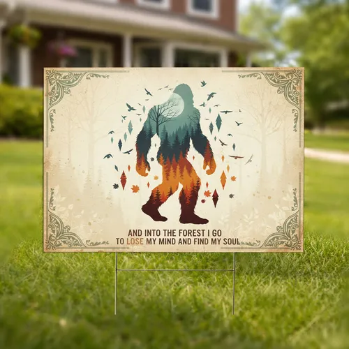 Bigfoot Sasquatch Forest Moon Autumn Quote - Wildlife Home Decor Gift Yard Sign