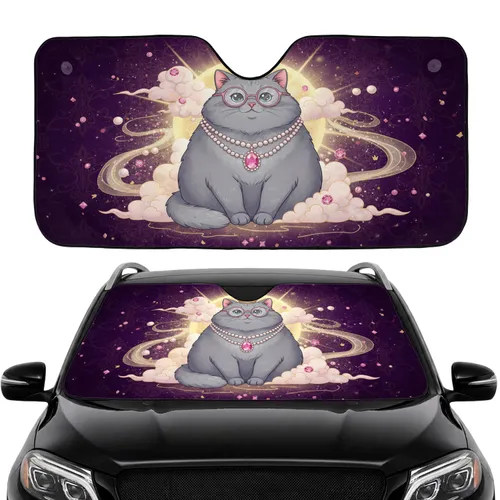 Fluffy Cat Golden Crown Pink Eyeglasses Starry Golden Flourishes Car Interior Upgrade Car Sunshade