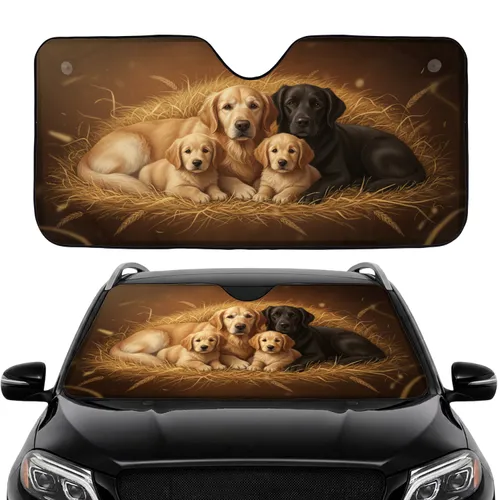 Golden Retriever Labrador Puppy Pile Hay Nest - Car Interior Upgrade Dog Lover Car Sunshade