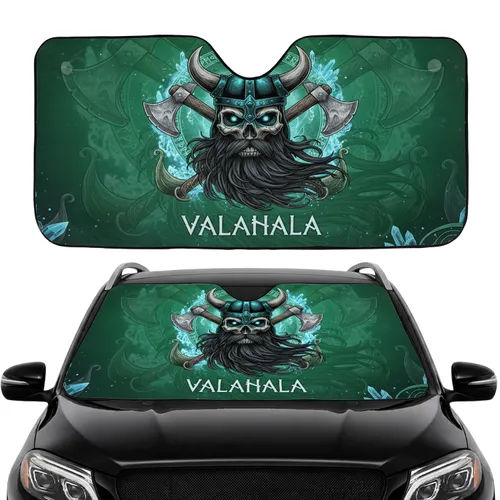 Horned Viking Skull Valahala Battle Axes Car Interior Upgrade for Drivers Car Sunshade