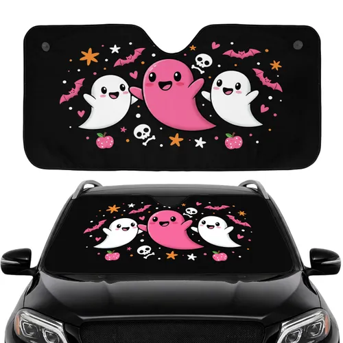 Cute Happy Ghosts Bats Skulls Hearts - Commute Accessory Car Sunshade