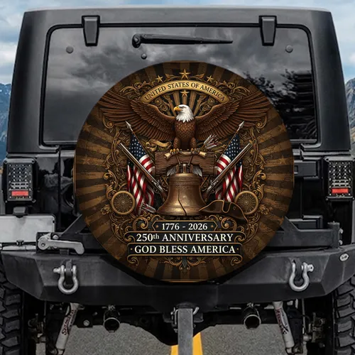 Bald Eagle Liberty Bell American Flag - USA 250th Anniversary Independence Day Gift Spare Tire Cover