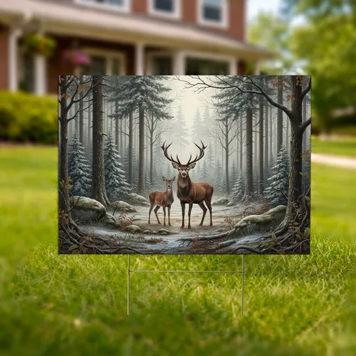 Stag Doe Frosted Forest Clearing - Wildlife Lover Gift Yard Sign