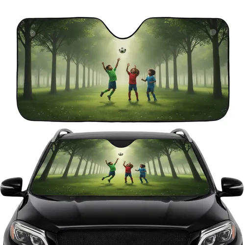 Soccer Ball Header Kids Misty Forest - Car Interior Upgrade for Sports Fans Car Sunshade