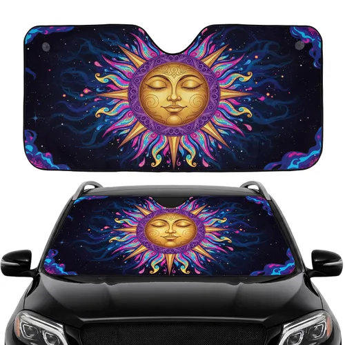 Smiling Sun Face Psychedelic Tie-Dye Rays Cosmic Void - Car Interior Upgrade Car Sunshade