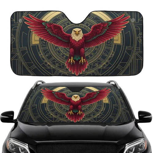 Majestic Red Gold Eagle Shimmering Teal Gold Swirls Radiant Sun - Car Interior Upgrade Car Sunshade