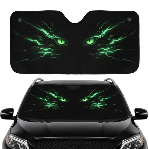 Glowing Predatory Feline Eyes Electric Green Energy Dark Void - Car Interior Upgrade Car Sunshade