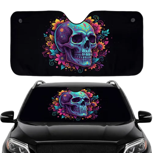 Electric Neon Skull Floral Foliage Glowing Orbs - Car Interior Styling Upgrade Gift Car Sunshade