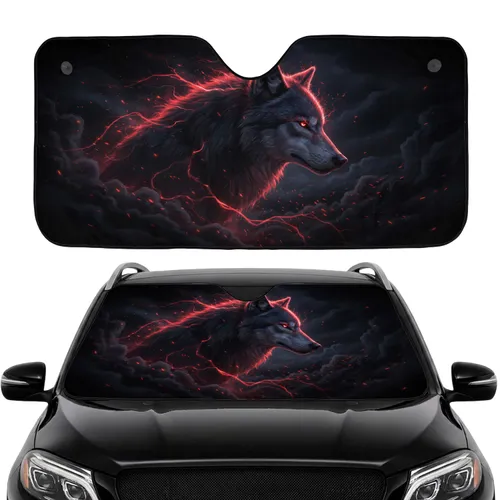 Dark Wolf Head Glowing Red Energy Eyes - Car Interior Upgrade for Wolf Lovers Car Sunshade