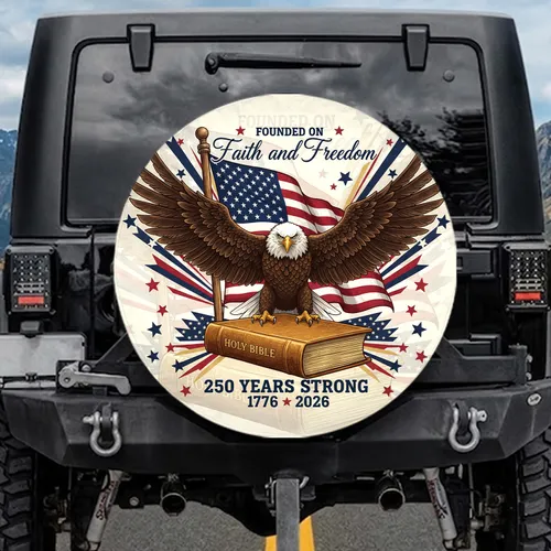 Bald Eagle American Flag Holy Bible 1776-2026 - USA 250th Anniversary for Veterans Spare Tire Cover
