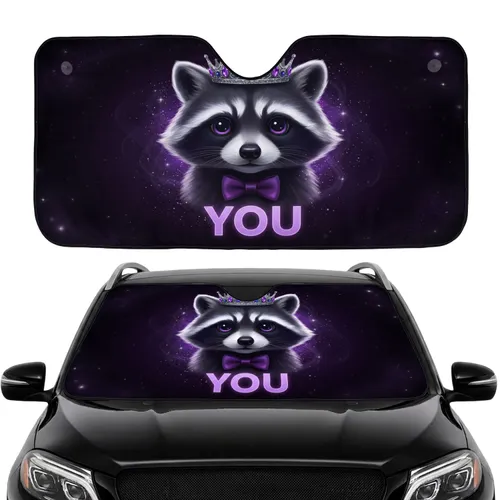 Cute Raccoon Silver Crown Purple Eyes YOU - Car Interior Upgrade Car Sunshade