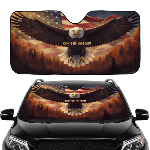 Majestic Soaring Bald Eagle American Flag Forest - Car Interior Upgrade for Veterans Car Sunshade