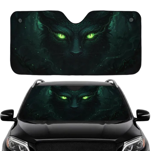 Glowing Green Reptilian Eyes Dark Fur Forest Roots - Car Interior Upgrade Car Sunshade