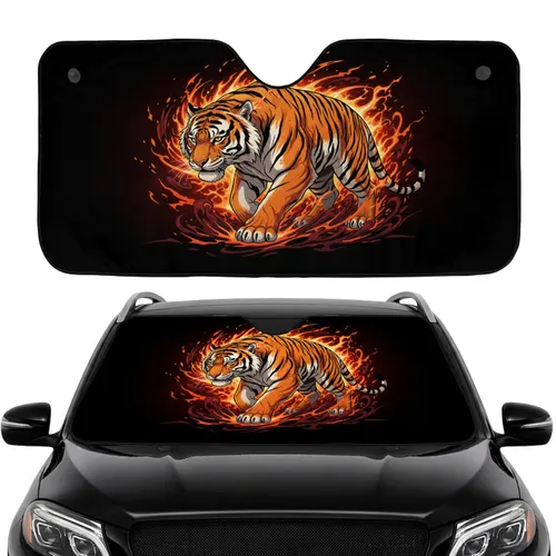 Stalking Bengal Tiger Jungle Fire - Car Interior Upgrade for Tiger Lover Car Sunshade