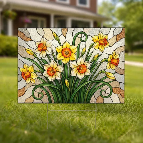 Daffodil Cluster Leaded Stained Glass Home Garden Decor Gift Yard Sign