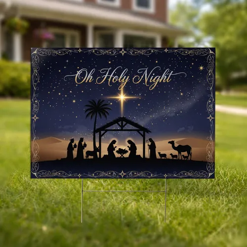 Oh Holy Night Nativity Scene Wise Men Shepherd - Christmas Holiday Gift Yard Sign