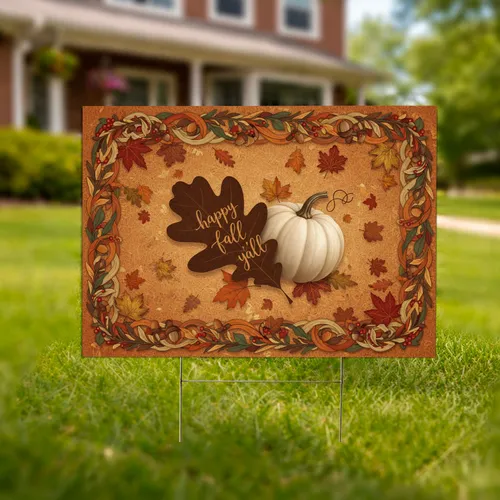 Oak Leaf Pumpkin Happy Fall Y'all - Autumn Seasonal Decor Gift Yard Sign