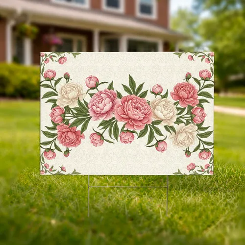 Blush Pink Coral Peony Floral Green Leaf Cream Quilted - Home Decor Gift Yard Sign