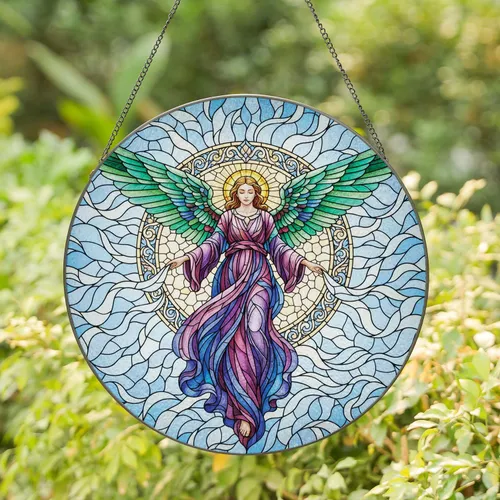 Graceful Angel Golden Halo - Home Decor Gift for Angel Lover Stained Glass Suncatcher