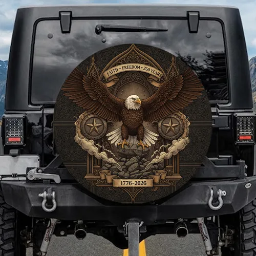 Bald Eagle Gothic Arches Star Shields - 250th Anniversary Independence Day Gift for Veterans Spare Tire Cover