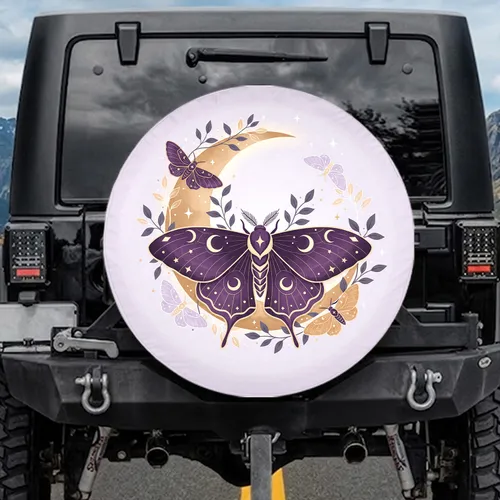 Majestic Moth Crescent Moon Stars Rich Purple Botanical Foliage - Nature Lover Home Decor Gift Spare Tire Cover