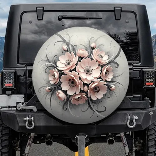 Blush Pink Rose Flowers Ethereal Grey Tendrils - Elegant Decor Gift Spare Tire Cover