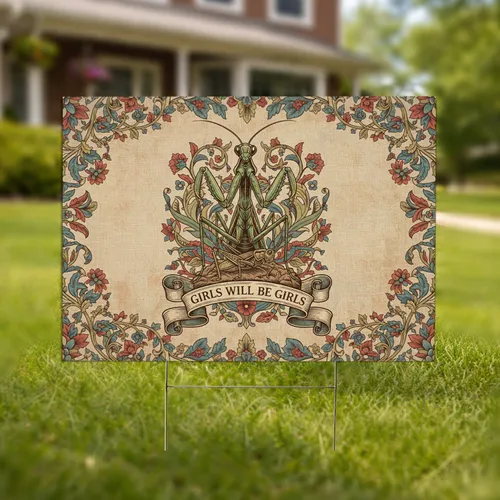Praying Mantis Girls Will Be Girls Banner - Botanical Home Decor Gift for Her Yard Sign