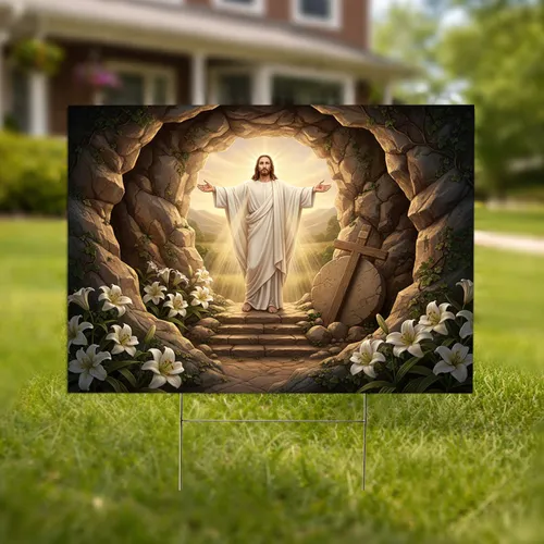 Resurrected Jesus Christ Cross Tomb - Easter Celebration Christian Family Gift Yard Sign