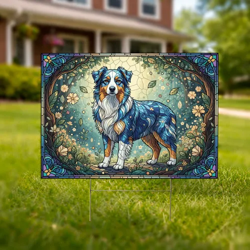 Gemstone Australian Shepherd Enchanted Garden Flora - Dog Lover Gift Yard Sign