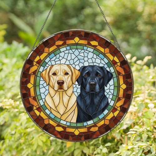Yellow Black Labrador Retriever Busts - Pet Lover Home Decor Display Gift Stained Glass Suncatcher